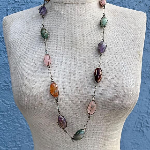 Vintage Gemstone  Necklace Vintage Gift Southwestern Statement Jewelry mystical - Picture 1 of 10